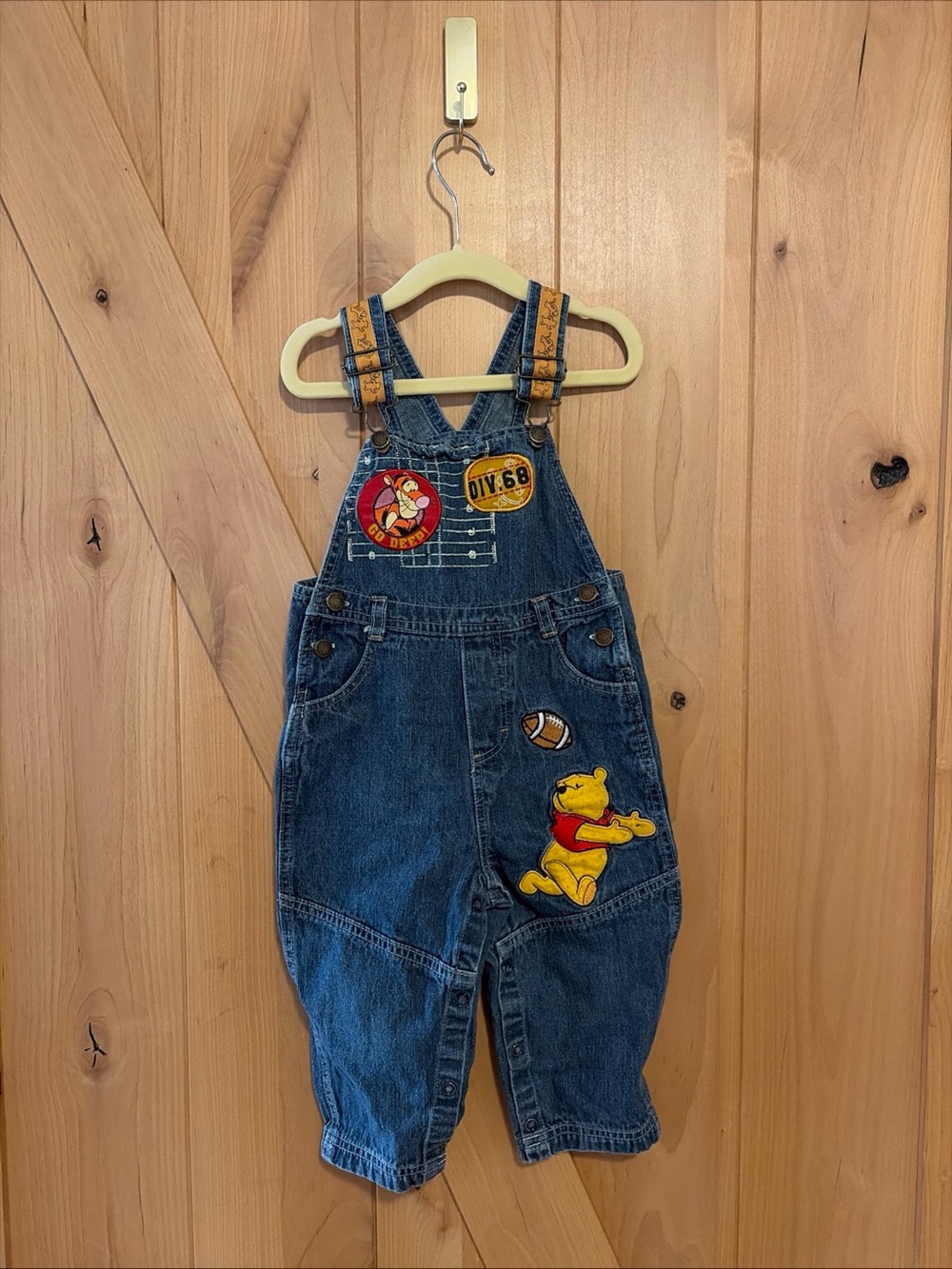 VTG Disney Winnie the Pooh Tigger Denim Overalls Toddler 24 Mo Football